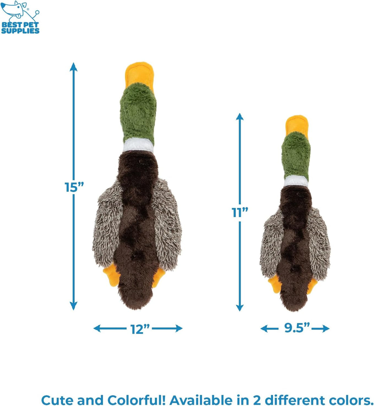 Best Pet Supplies Interactive Squeaky Dog Toy - Crinkle Duck, Yellow | Stuffing Free Body, Soft, Squeaks & Crinkles, No Mess, Perfect for Moderate Chewers, Toss and Fetch Play