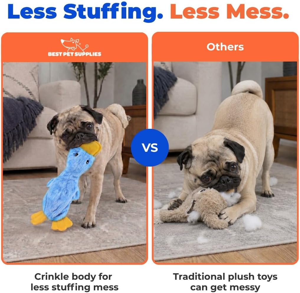 Best Pet Supplies Interactive Squeaky Dog Toy - Crinkle Duck, Yellow | Stuffing Free Body, Soft, Squeaks & Crinkles, No Mess, Perfect for Moderate Chewers, Toss and Fetch Play