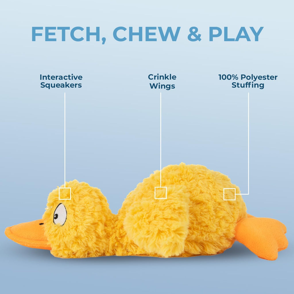 Best Pet Supplies Interactive Squeaky Dog Toy - Crinkle Duck, Yellow | Stuffing Free Body, Soft, Squeaks & Crinkles, No Mess, Perfect for Moderate Chewers, Toss and Fetch Play
