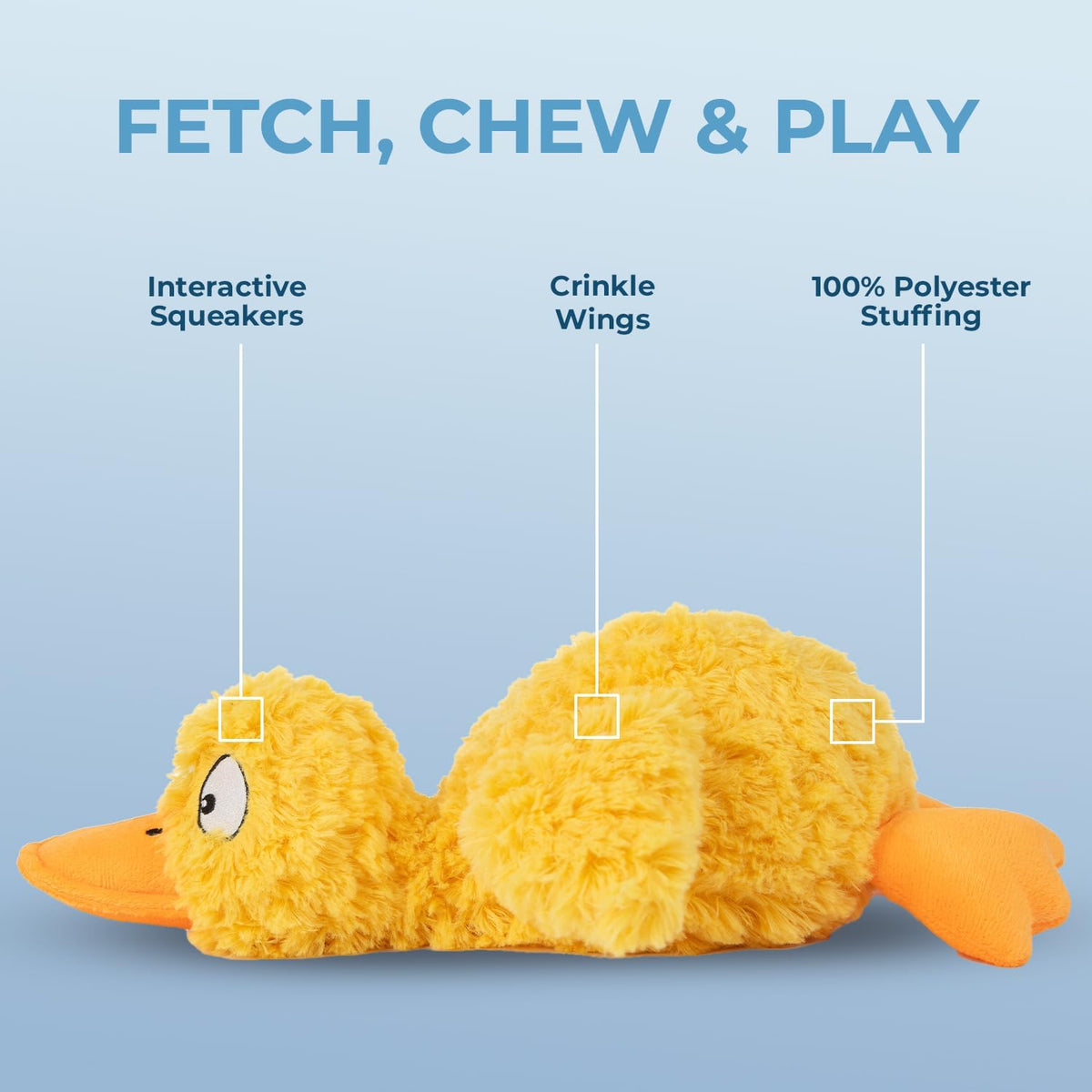 Best Pet Supplies Interactive Squeaky Dog Toy - Crinkle Duck, Yellow | Stuffing Free Body, Soft, Squeaks & Crinkles, No Mess, Perfect for Moderate Chewers, Toss and Fetch Play