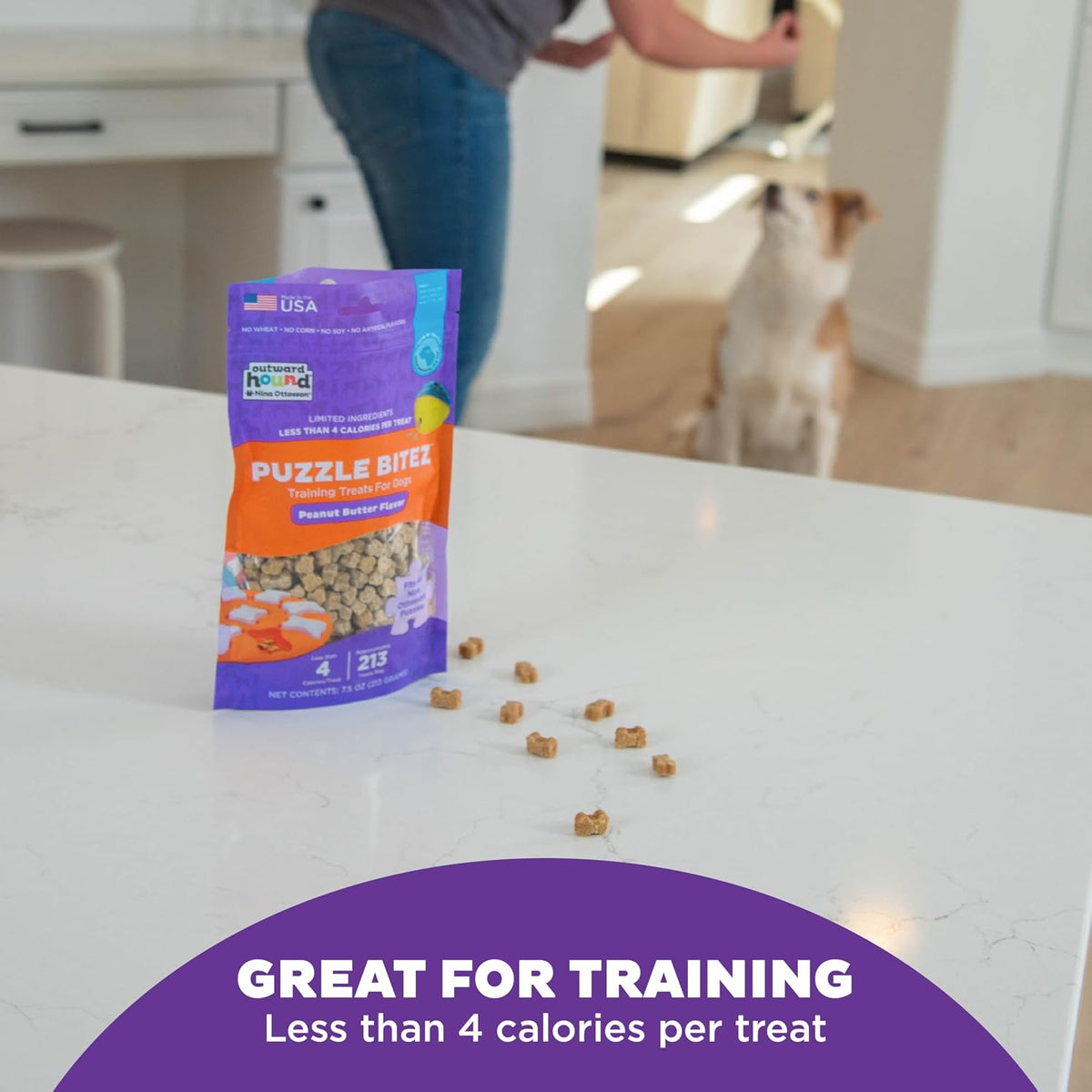 Outward Hound Nina Ottosson Puzzle Bitez Dog Treats, Peanut Butter, 7.5 oz | USA Made, Healthy Bite-Sized Treats for Training Reward & Interactive Puzzle Toys, No Artificial Additives, Dogs & Puppies