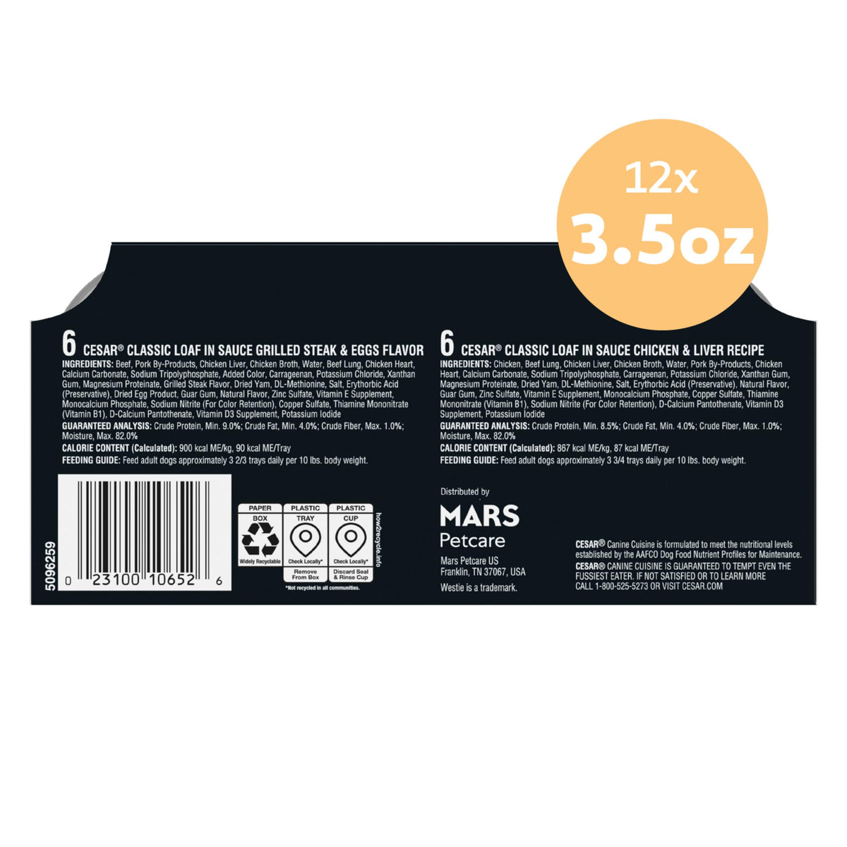 Cesar Classic Loaf in Sauce Wet Dog Food, Meaty Selects, 3.5 oz, 36 Count | Made in USA, Real meat #1 ingredient, no fillers or artificial flavors, formulated without grains, easy peel trays