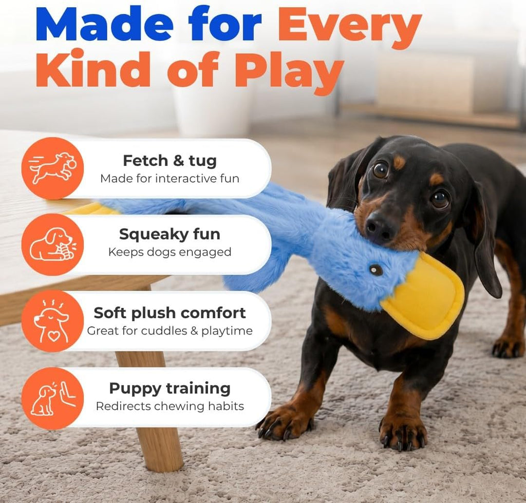 Best Pet Supplies Interactive Squeaky Dog Toy - Crinkle Duck, Yellow | Stuffing Free Body, Soft, Squeaks & Crinkles, No Mess, Perfect for Moderate Chewers, Toss and Fetch Play