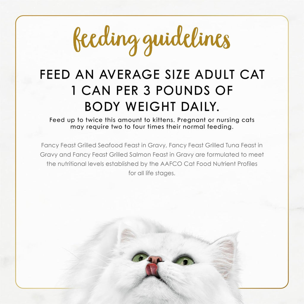 Purina Fancy Feast Grilled Seafood Wet Cat Food, 3 oz Cans, 24-Pack | Variety Pack, crafted with real seafood in savory gravy. Made with no Artificial Colors or Preservatives.