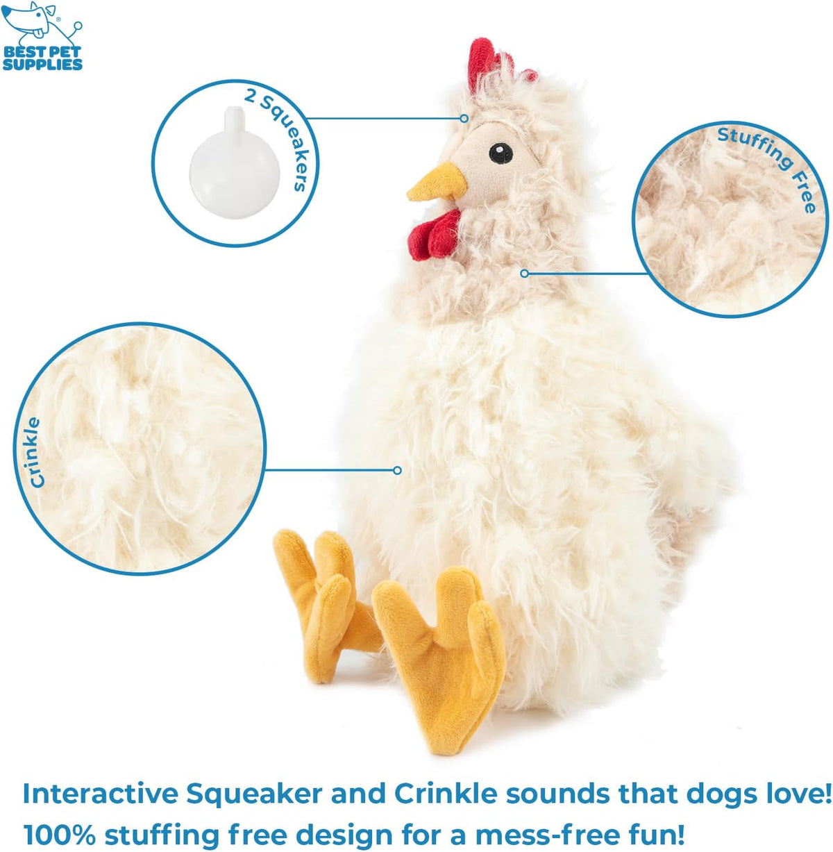 Best Pet Supplies Interactive Squeaky Dog Toy - Crinkle Duck, Yellow | Stuffing Free Body, Soft, Squeaks & Crinkles, No Mess, Perfect for Moderate Chewers, Toss and Fetch Play
