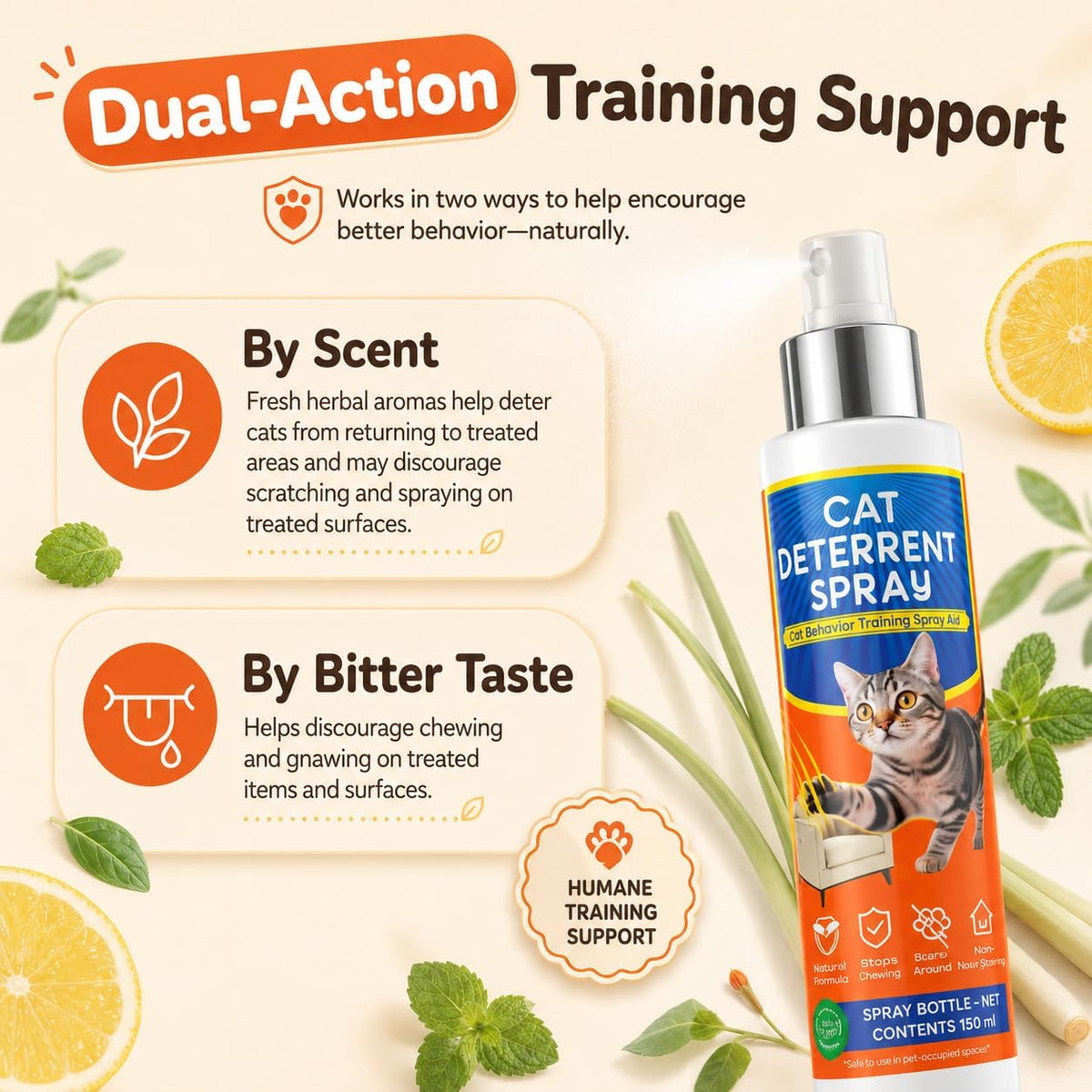 Cat Deterrent Spray for Furniture Protection, Anti Scratch and Urine Marking, Plant-Based Safe Formula for Indoor & Outdoor 150ML 4