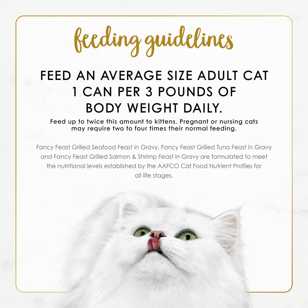 Purina Fancy Feast Grilled Seafood Wet Cat Food, 3 oz Cans, 24-Pack | Variety Pack, crafted with real seafood in savory gravy. Made with no Artificial Colors or Preservatives.