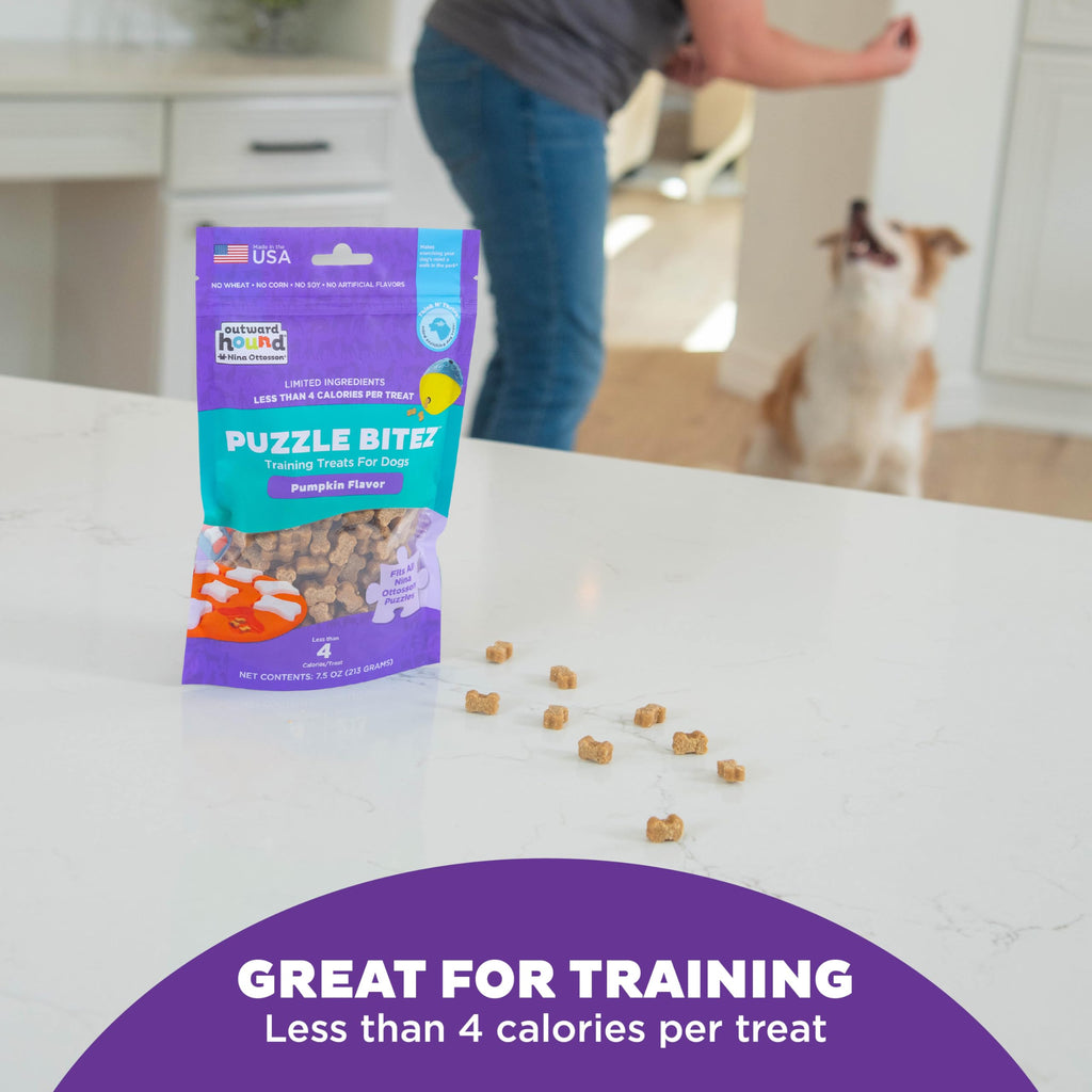 Outward Hound Nina Ottosson Puzzle Bitez Dog Treats, Peanut Butter, 7.5 oz | USA Made, Healthy Bite-Sized Treats for Training Reward & Interactive Puzzle Toys, No Artificial Additives, Dogs & Puppies