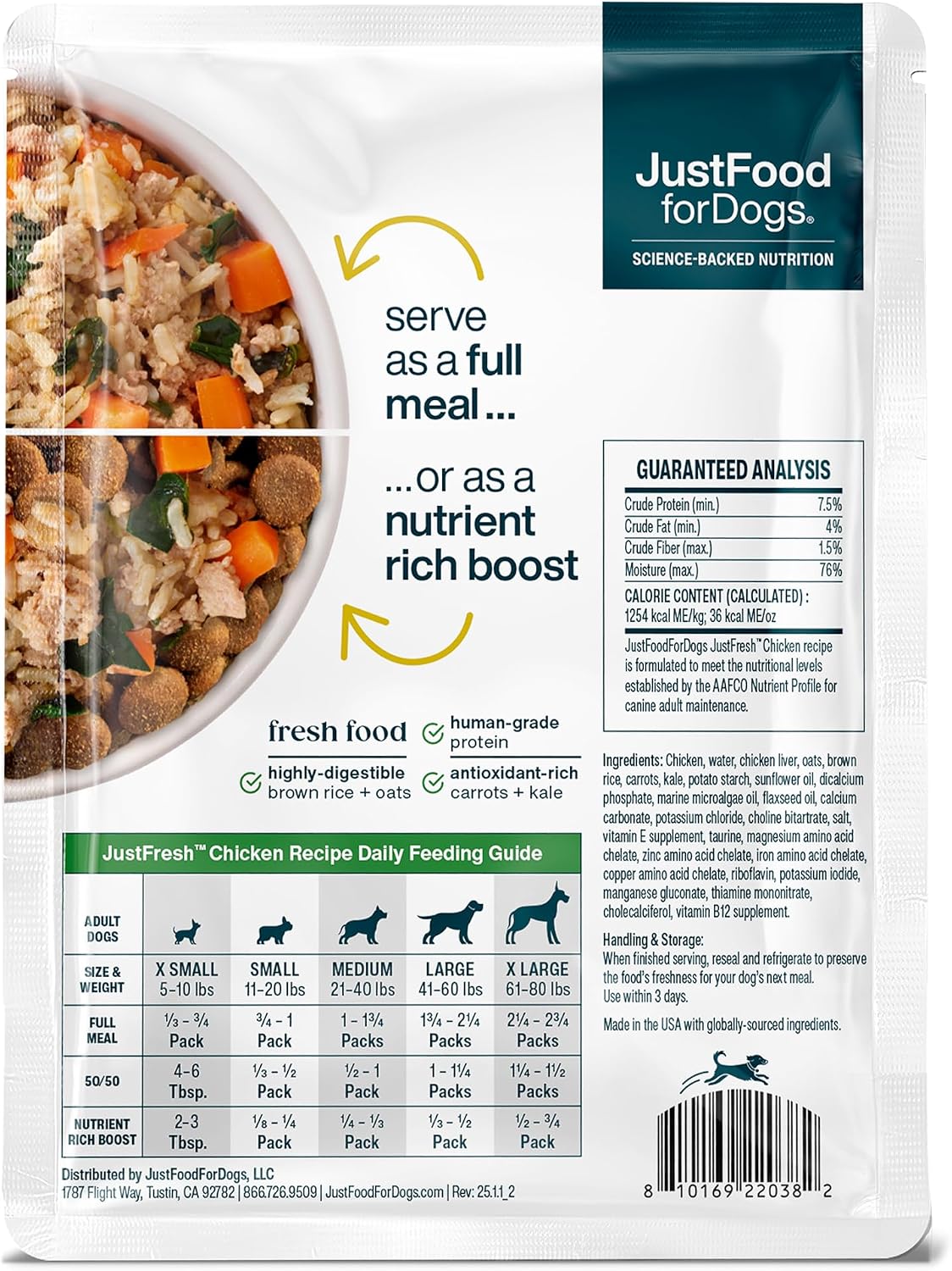 JustFoodForDogs JustFresh Fresh Wet Dog Food or Topper - Chicken, 7 Pack
