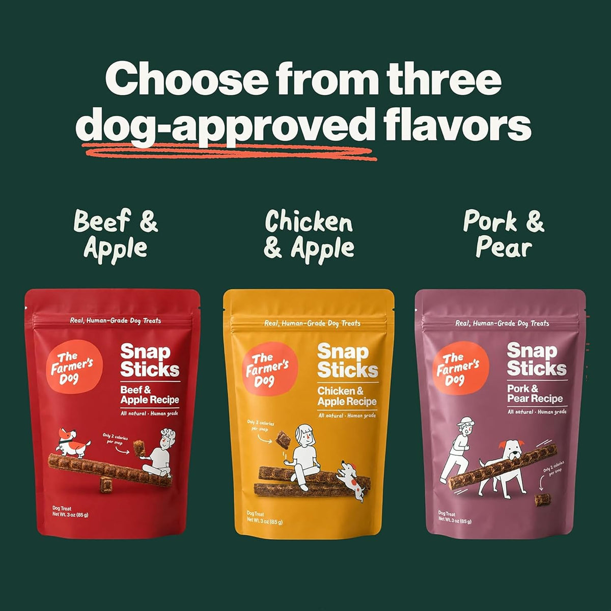 The Farmer's Dog Snap Sticks, Human Grade Dog Treats, Beef & Apple 3oz