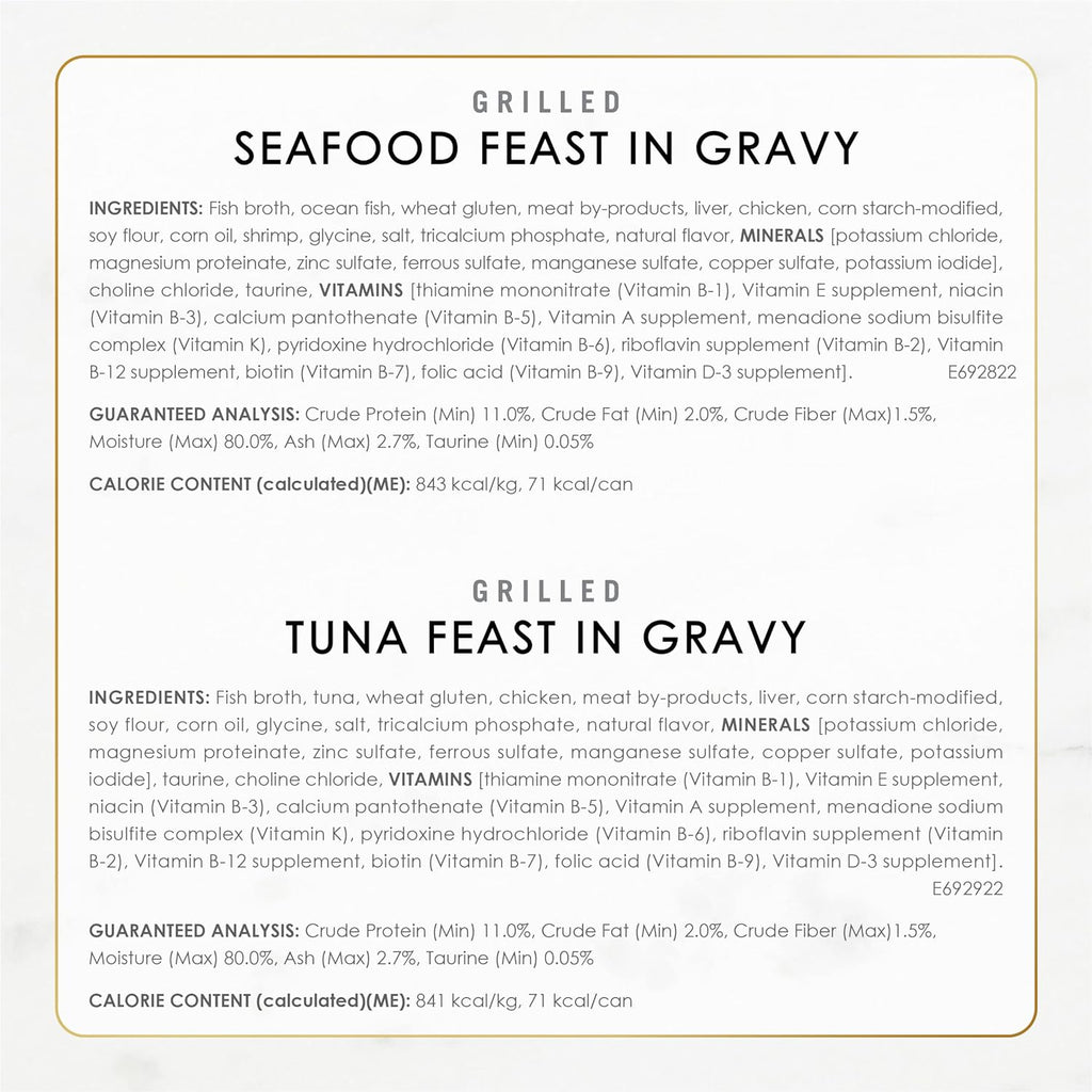 Purina Fancy Feast Grilled Seafood Wet Cat Food, 3 oz Cans, 24-Pack | Variety Pack, crafted with real seafood in savory gravy. Made with no Artificial Colors or Preservatives.
