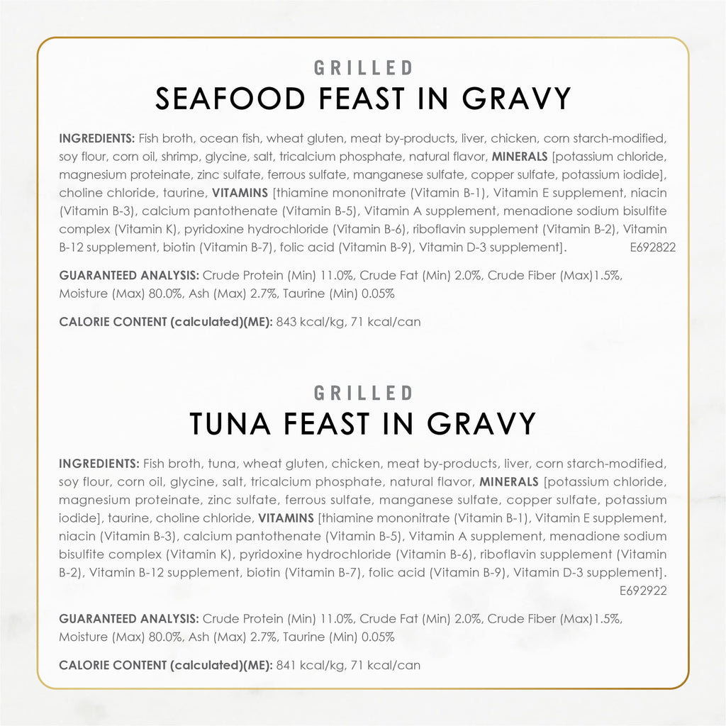 Purina Fancy Feast Grilled Seafood Wet Cat Food, 3 oz Cans, 24-Pack | Variety Pack, crafted with real seafood in savory gravy. Made with no Artificial Colors or Preservatives.