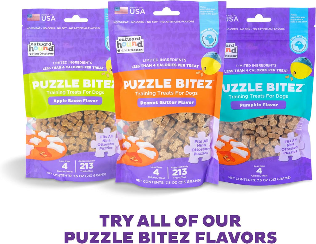 Outward Hound Nina Ottosson Puzzle Bitez Dog Treats, Peanut Butter, 7.5 oz | USA Made, Healthy Bite-Sized Treats for Training Reward & Interactive Puzzle Toys, No Artificial Additives, Dogs & Puppies