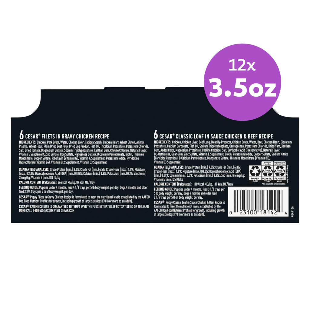 Cesar Classic Loaf in Sauce Wet Dog Food, Meaty Selects, 3.5 oz, 36 Count | Made in USA, Real meat #1 ingredient, no fillers or artificial flavors, formulated without grains, easy peel trays