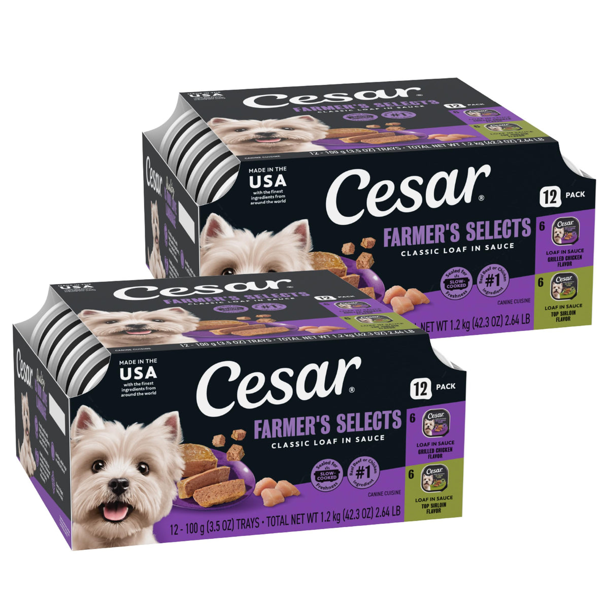 Cesar Classic Loaf in Sauce Wet Dog Food, Meaty Selects, 3.5 oz, 36 Count | Made in USA, Real meat #1 ingredient, no fillers or artificial flavors, formulated without grains, easy peel trays