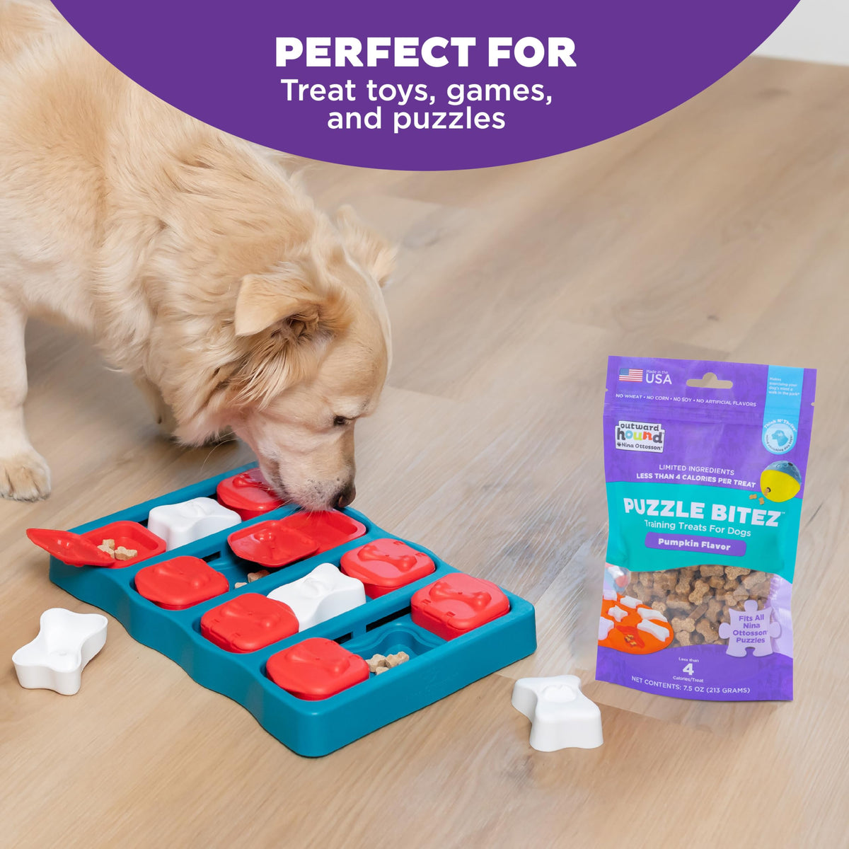 Outward Hound Nina Ottosson Puzzle Bitez Dog Treats, Peanut Butter, 7.5 oz | USA Made, Healthy Bite-Sized Treats for Training Reward & Interactive Puzzle Toys, No Artificial Additives, Dogs & Puppies
