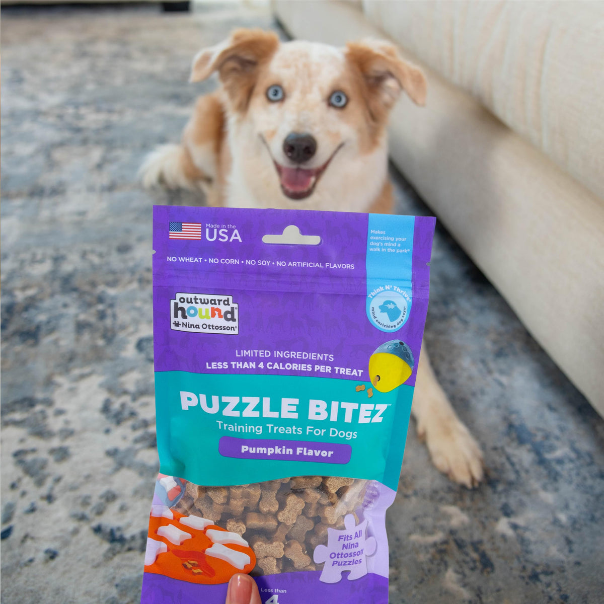 Outward Hound Nina Ottosson Puzzle Bitez Dog Treats, Peanut Butter, 7.5 oz | USA Made, Healthy Bite-Sized Treats for Training Reward & Interactive Puzzle Toys, No Artificial Additives, Dogs & Puppies