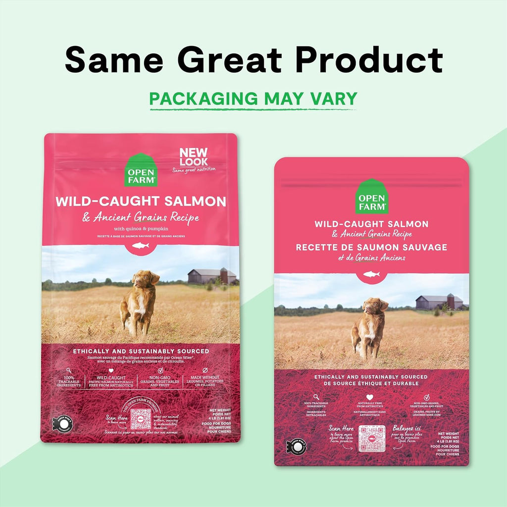 Open Farm Ancient Grains Dry Dog Food, Wild Caught Salmon Kibble, 22lb Bag
