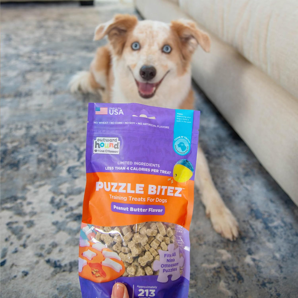 Outward Hound Nina Ottosson Puzzle Bitez Dog Treats, Peanut Butter, 7.5 oz | USA Made, Healthy Bite-Sized Treats for Training Reward & Interactive Puzzle Toys, No Artificial Additives, Dogs & Puppies