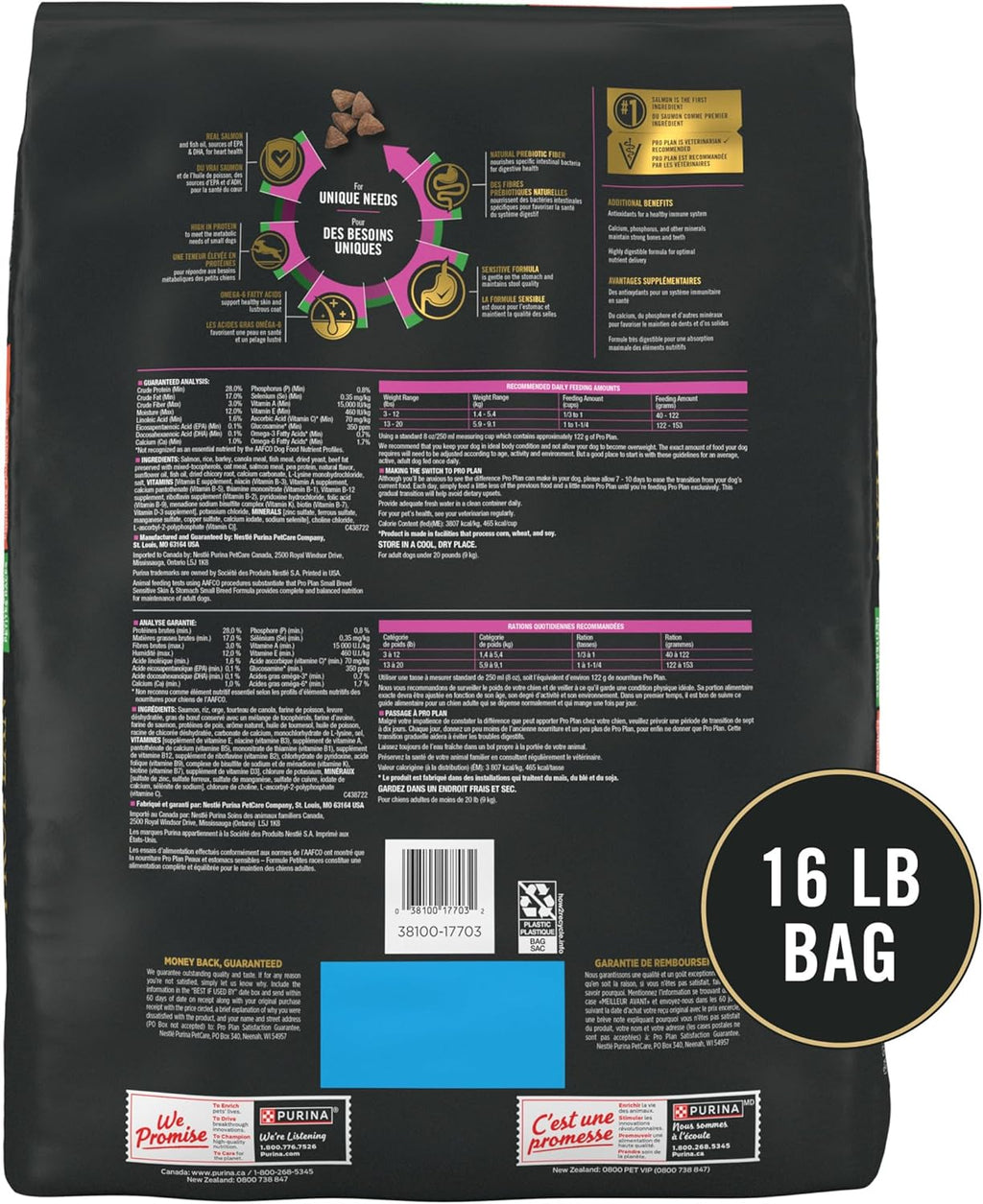 Purina Pro Plan Sensitive Skin & Stomach Dry Dog Food, Small, 16 lb Bag